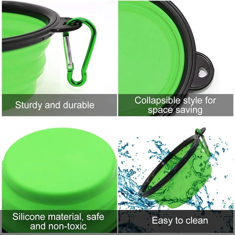 Folding Silicone Dog Bowl with Food & Water